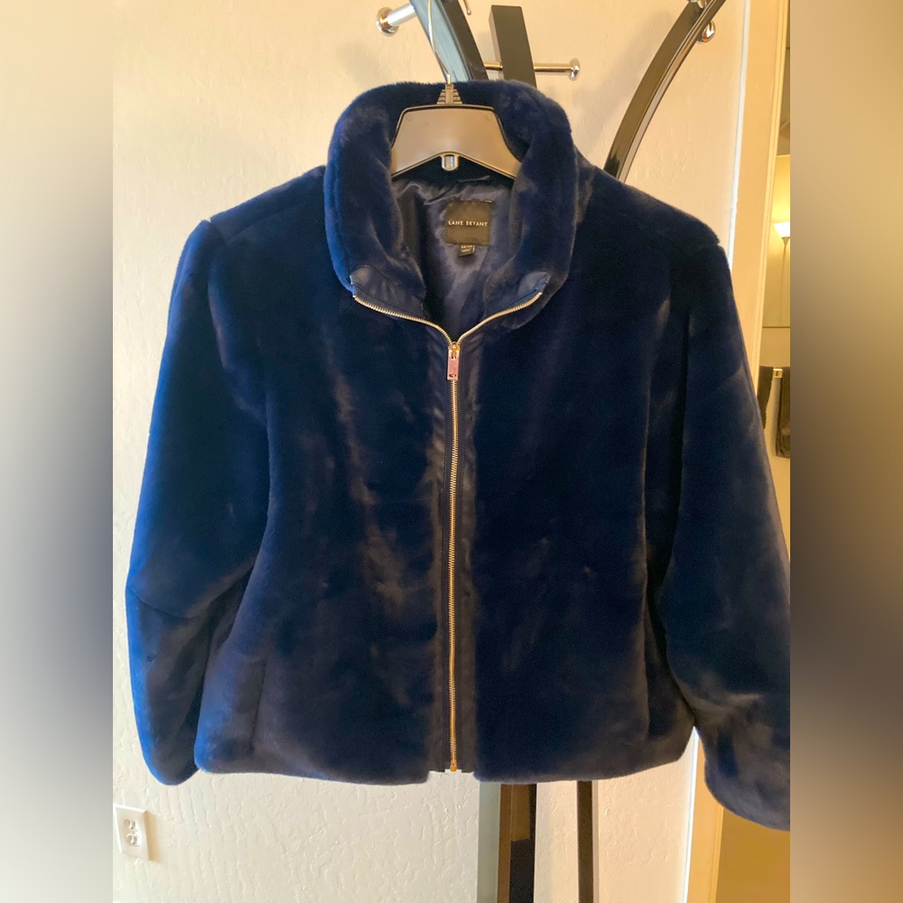 Navy blue warm faux fur crop plus size jacket.  Never wore.